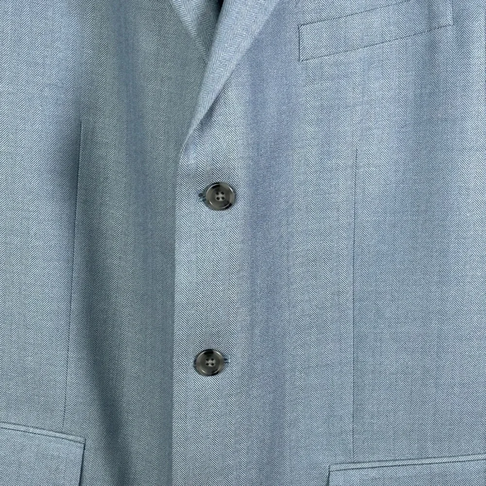 Nautica Mens 44L Blazer Silk Wool Cashmere Herringbone Blue Grey Sport Coat